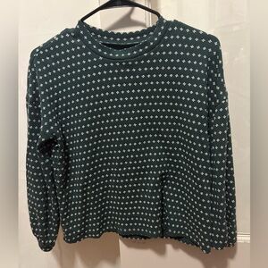 Madewell Dark Green and White Patterned Long Sleeve Top